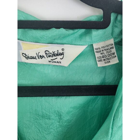 Diane Von Furstenberg Vintage Blouse 20 Womens Plus Size Green Button Front - Picture 6 of 7